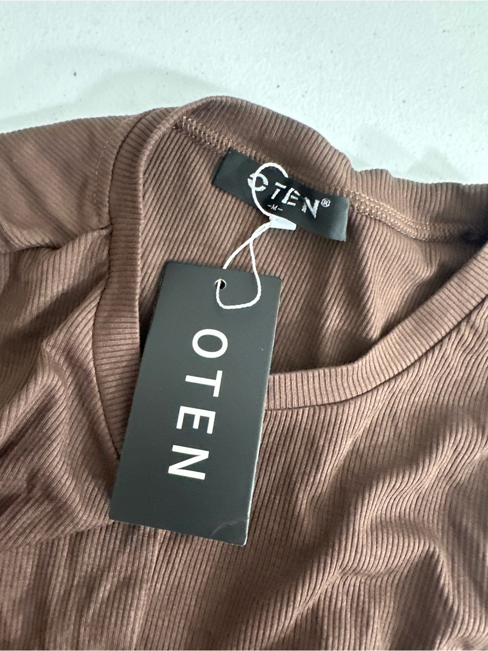 NWT OTEN Size M Sleeveless Ribbed Knit Cutout Midi Brown Dress Bodycon Slit Leg - Picture 8 of 12